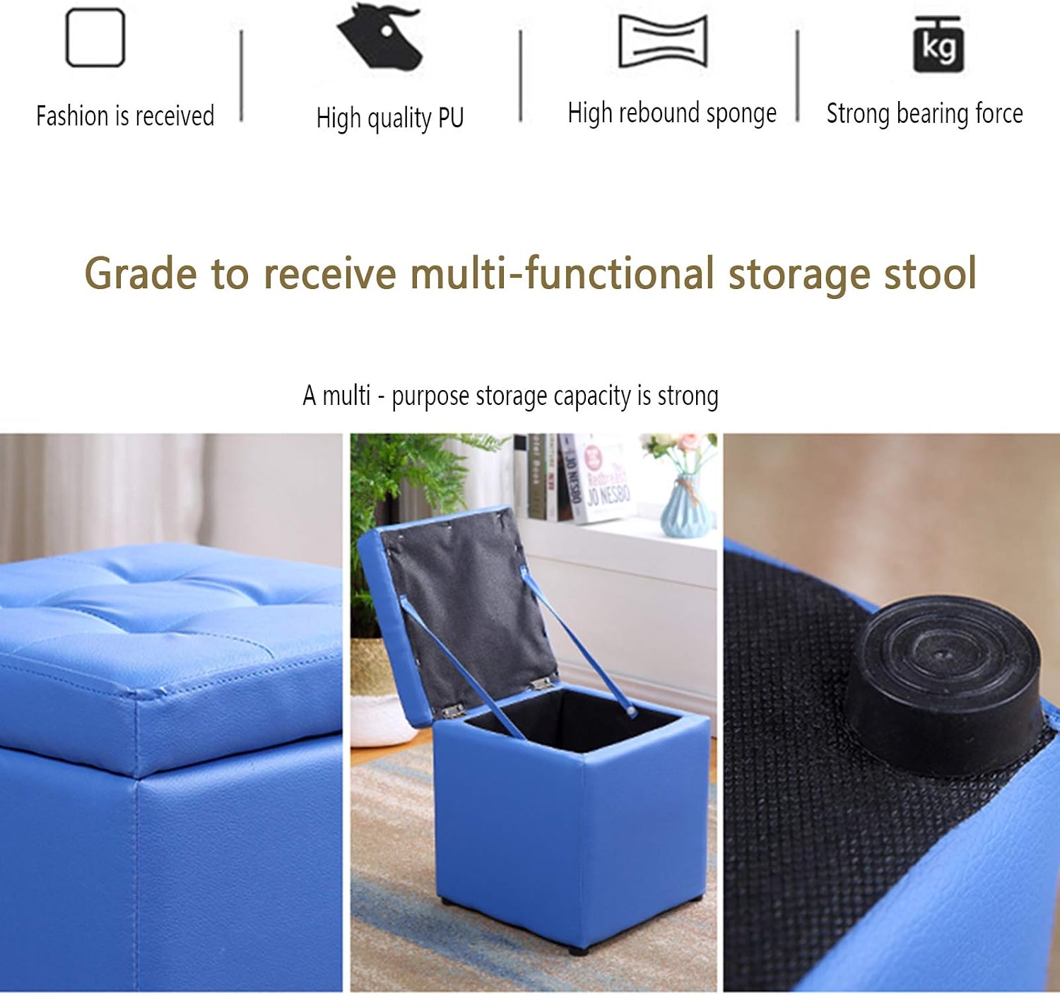 BTZHY Vanity Chair,Square Storage Upholstered Footstool, PU Leather Makeup Dressing Stool,Shoe Bench Vanity Stool Piano Seat n Functional Stool Sofa Stool