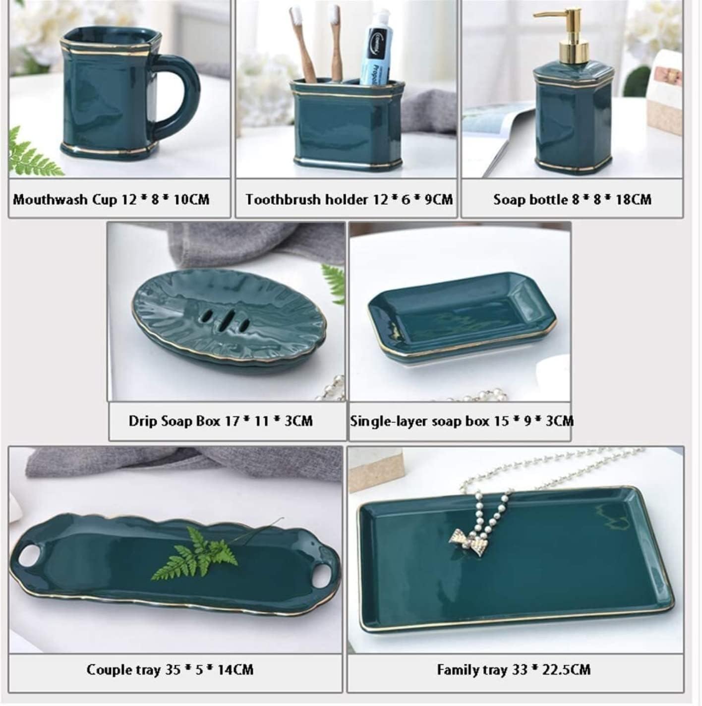 Vanity Bathroom Decor, Bathroom Accessory Set Ceramics Bathroom Accessory Set Modern Design Nordic Minimalist Style Bath Set Housewarming Gift(B)