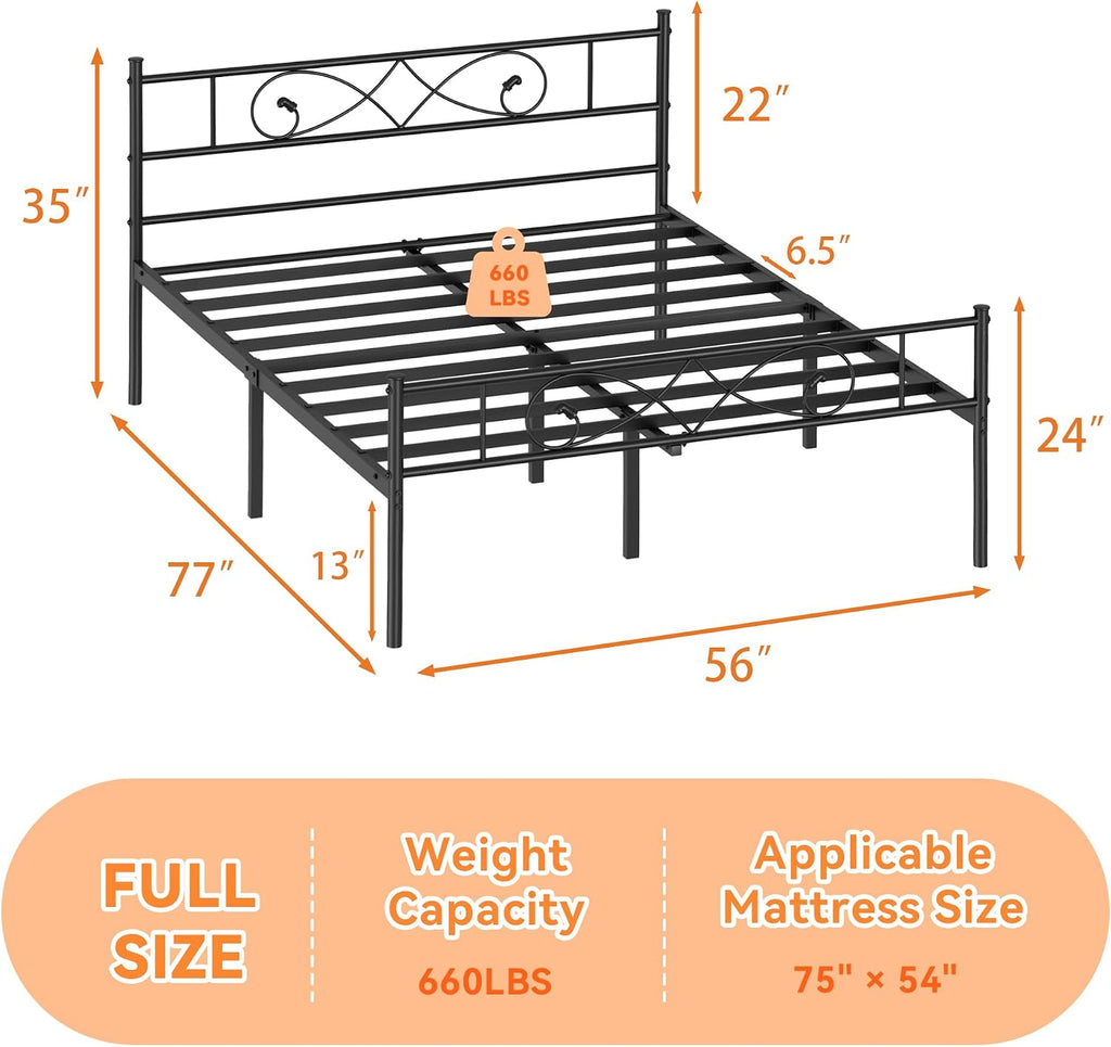Garvee Full Size Metal Bed Frame, Unique Fist Design Headboard and Footboard, Platform Bed with Under Storage, No Box Spring Needed, Black