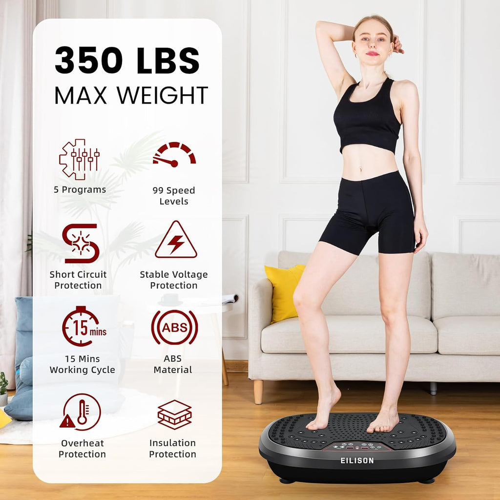 EILISON FitMaxx 3D XL Vibration Plate Exercise Machine - Whole Body Workout Vibration Platform w/Loop Bands - Lymphatic Drainage Machine for Weight Loss, Shaping, Recovery
