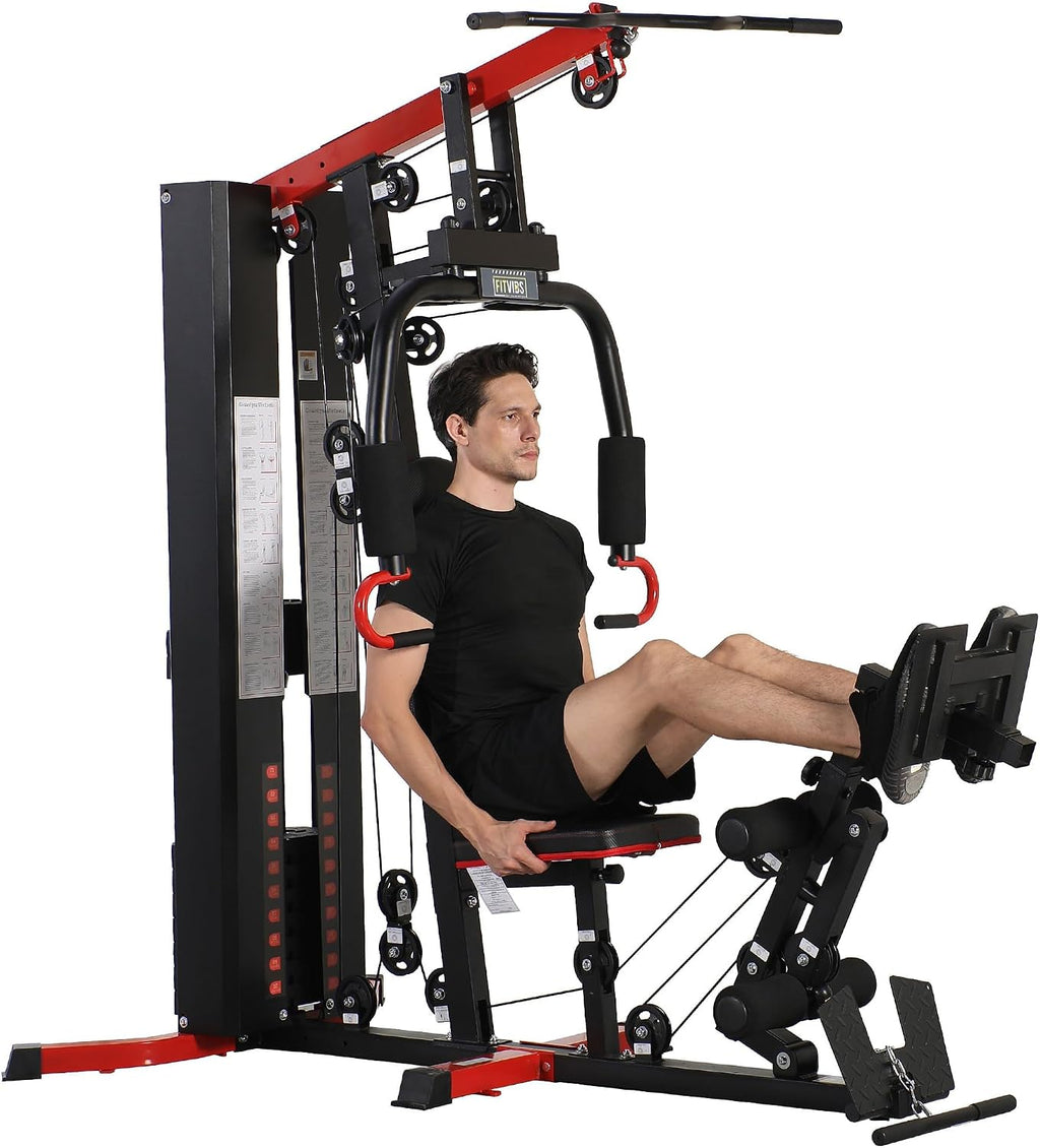 Fitvids Multifunctional Home Gym Equipment with 122.5 lbs Weight Stack, Full Body Workout Weight Machine, All-in-One Strength Training Exercise Equipment with Pulley System & Leg Press