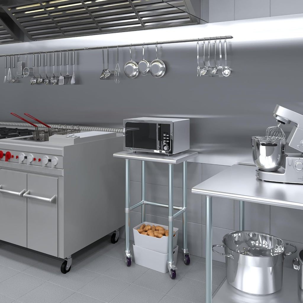 AmGood Stainless Steel Work Table Open Base & Wheels | Work Station | Metal Work Bench (Stainless Steel Work Table Open Base + Casters, 24' Long x 18' Deep)