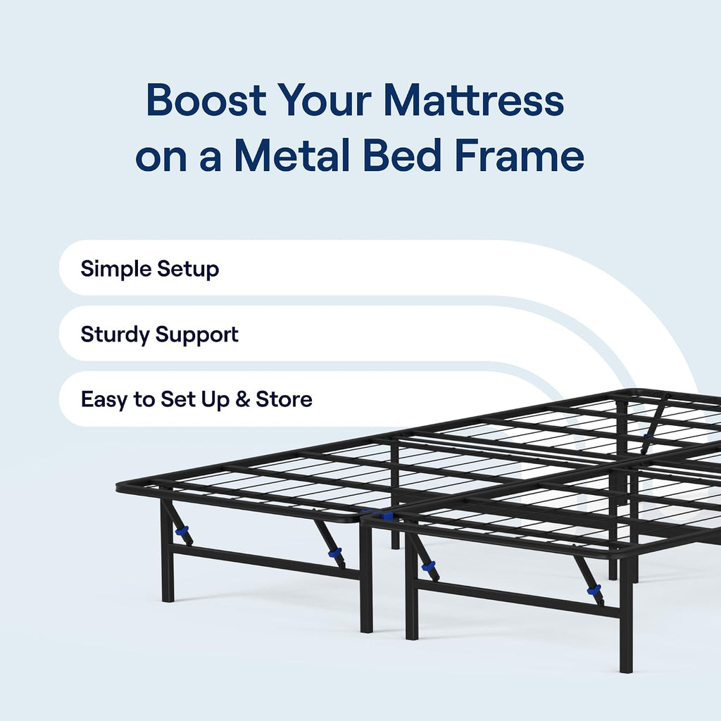 Siena Foldable Metal Platform Bed Frame - Twin XL - Tool-Free Easy Set Up - 14' Height - Classic, Durable Design - Sturdy Coated Steel Frame - No Box Spring Needed - Matte Black Finish