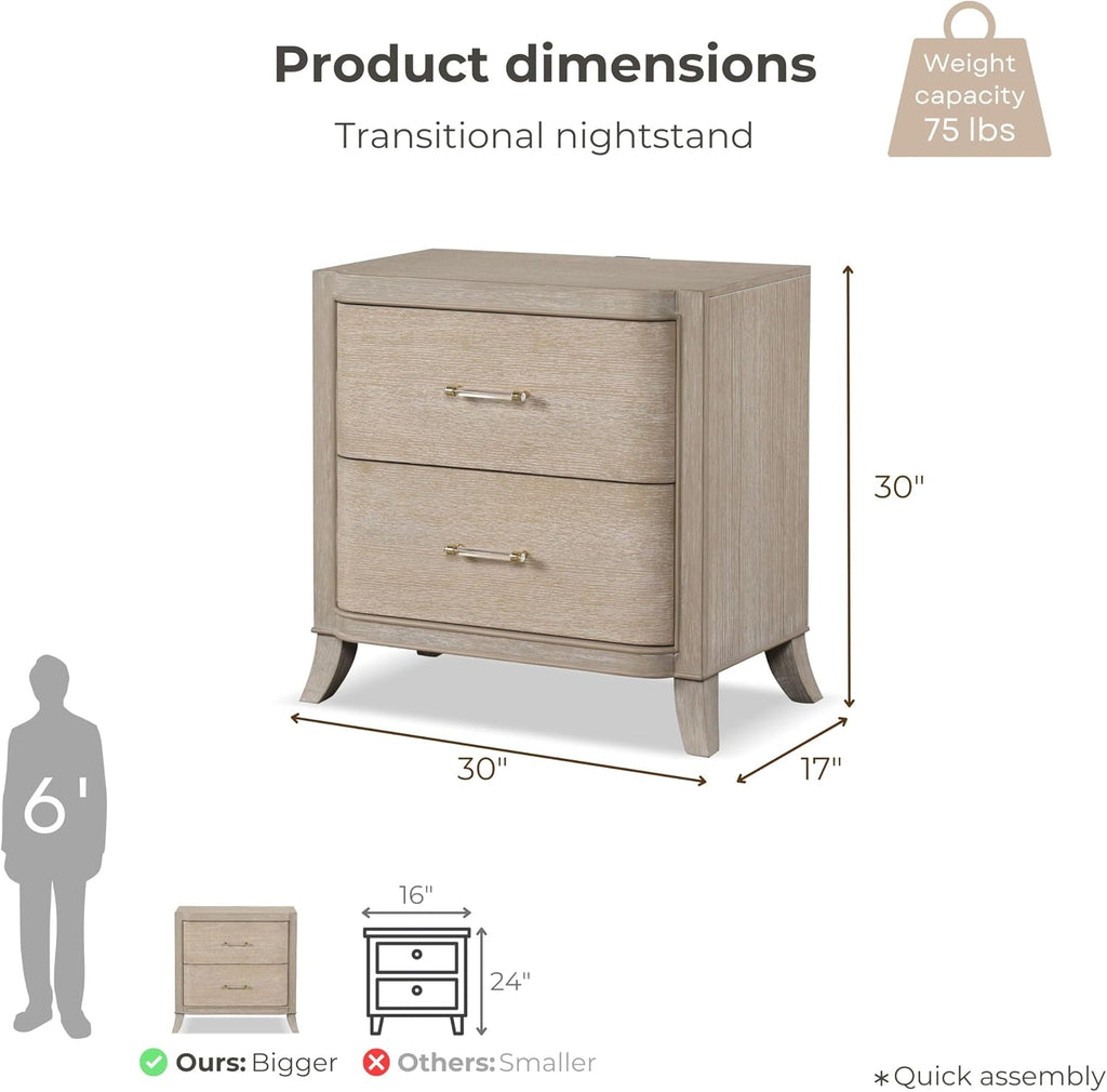 Furniture of America Saries Modern Solid Wood 2-Piece Bedroom Set with King Bed Frame and 2 Drawer Nightstand for Guest Room, Dorm, Home, Box Spring Needed, Natural Oak