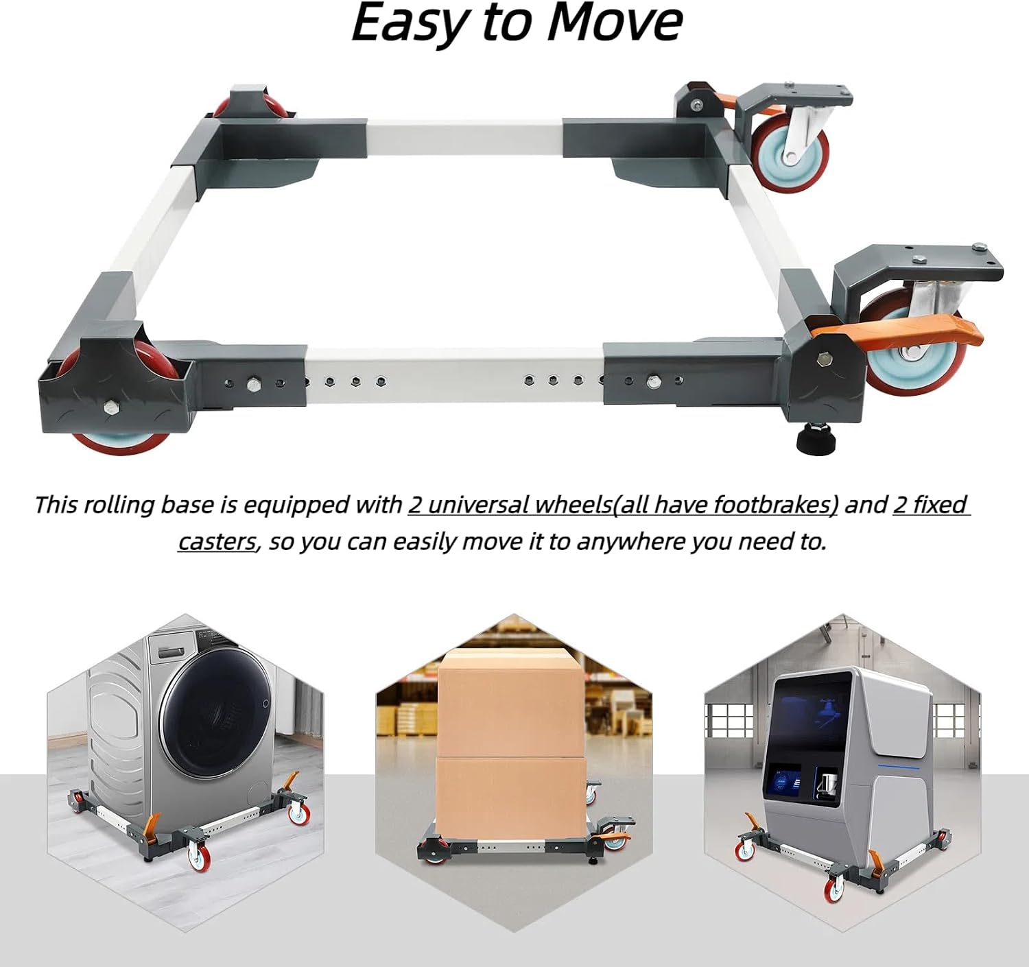 Adjustable Mobile Base Universal Heavy Duty Mobile Base for Shop Equipment, Roller Stand for Tools and Machines, Steel Rolling Base, 1500 lbs Load Capacity