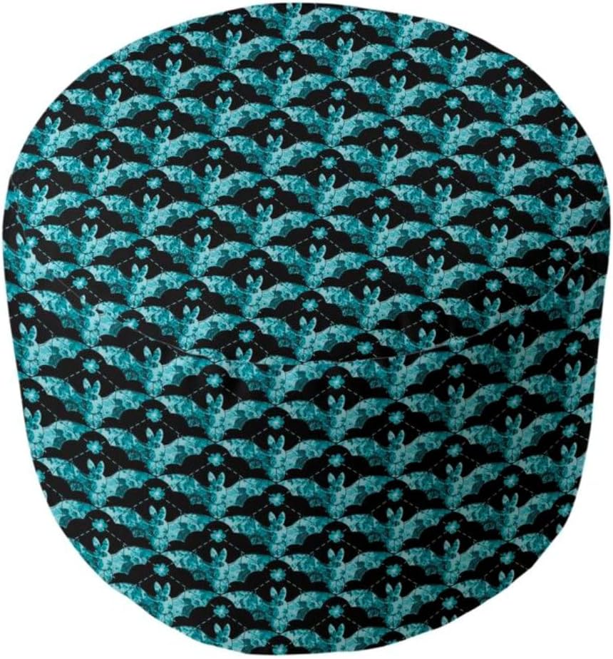 Stylish 20'' Wide Round Geometric Printed Cube Ottoman Create A Bold Statement in The Livingroom | UV, Scratch & Fade Resistant Vanity Stool Super Soft Extra Plush Comfy Bench Black Teal Color