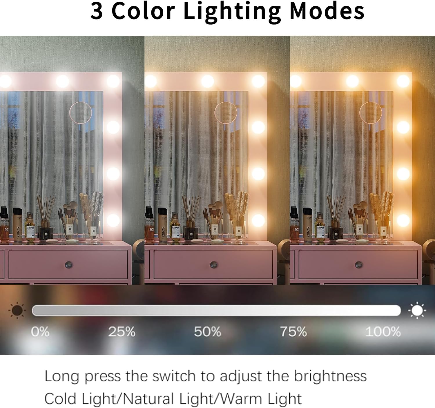 FUSOU 55' W Vanity Desk with Mirror and Lights, 15 Drawers Makeup Vanity with Charging Station, 3 Lighting Modes, Brightness Adjustable, Glass Top Makeup Vanity Desk with Chair for Bedroom, Pink