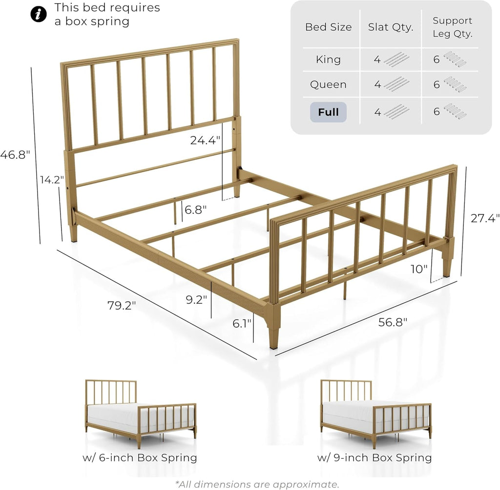 Furniture of America Blair Modern Metal Full Size Bed Frame with Subtle Reeded Lines, Sturdy Bedframe for Bedroom, Guest Room, Box Spring Required, Gold