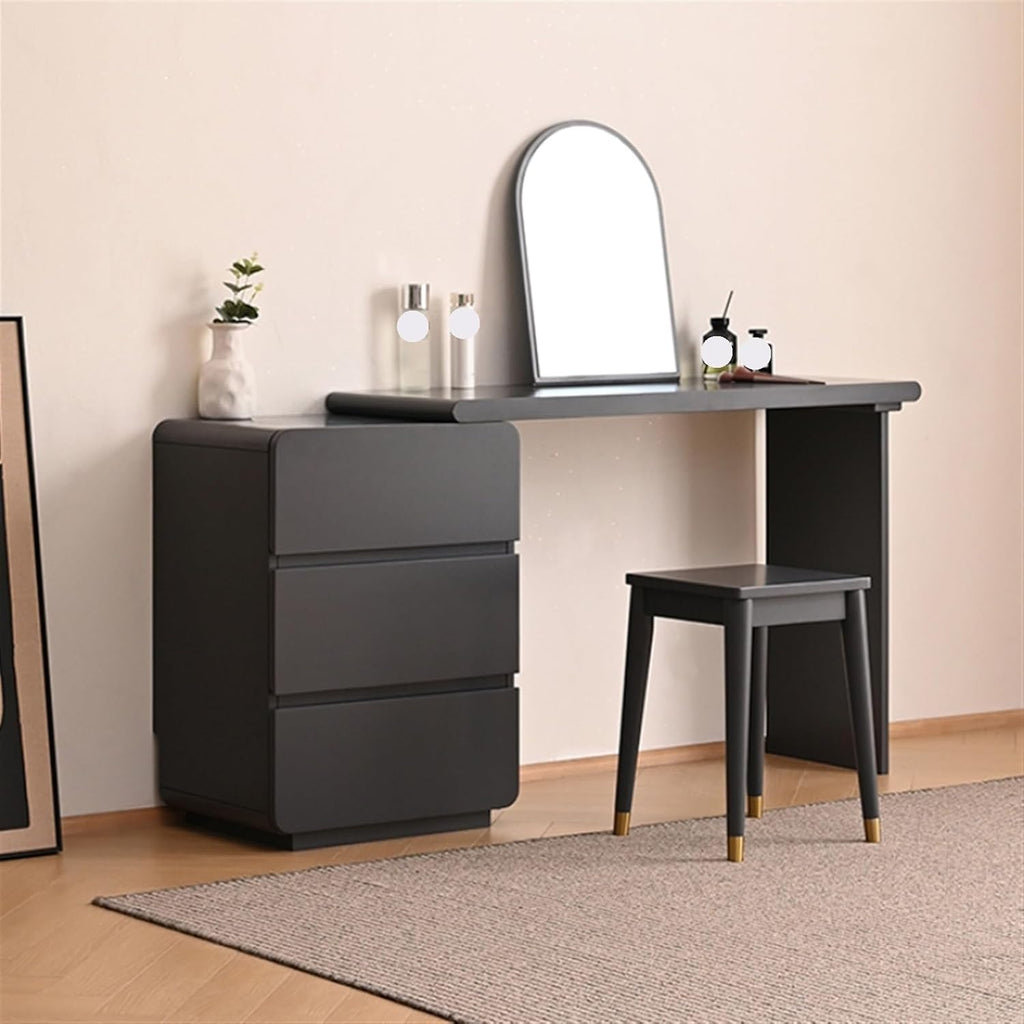 Makeup Vanity Desk Makeup Table Solid Wood Dresser Simple Modern Multiple Level Lockers Integrated Movable Corner Dresser Dressing Table(Black,110cm)