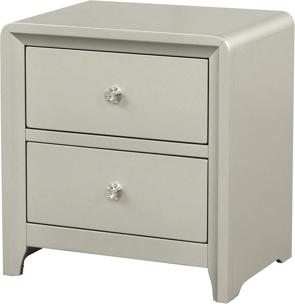 Furniture of America Standin Modern Solid Wood 3-Piece Bedroom Set with LED on Bookcase Headboard, USB-A and USB-C on Both Sides, Brushed Nickel Finish, Box Spring Needed, King, Champagne