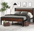 SHA CERLIN 14 Inch Full Size Metal Platform Bed Frame with Wooden Headboard and Footboard, Mattress Foundation, No Box Spring Needed, Large Under Bed Storage, Non-Slip Without Noise, Mahogany