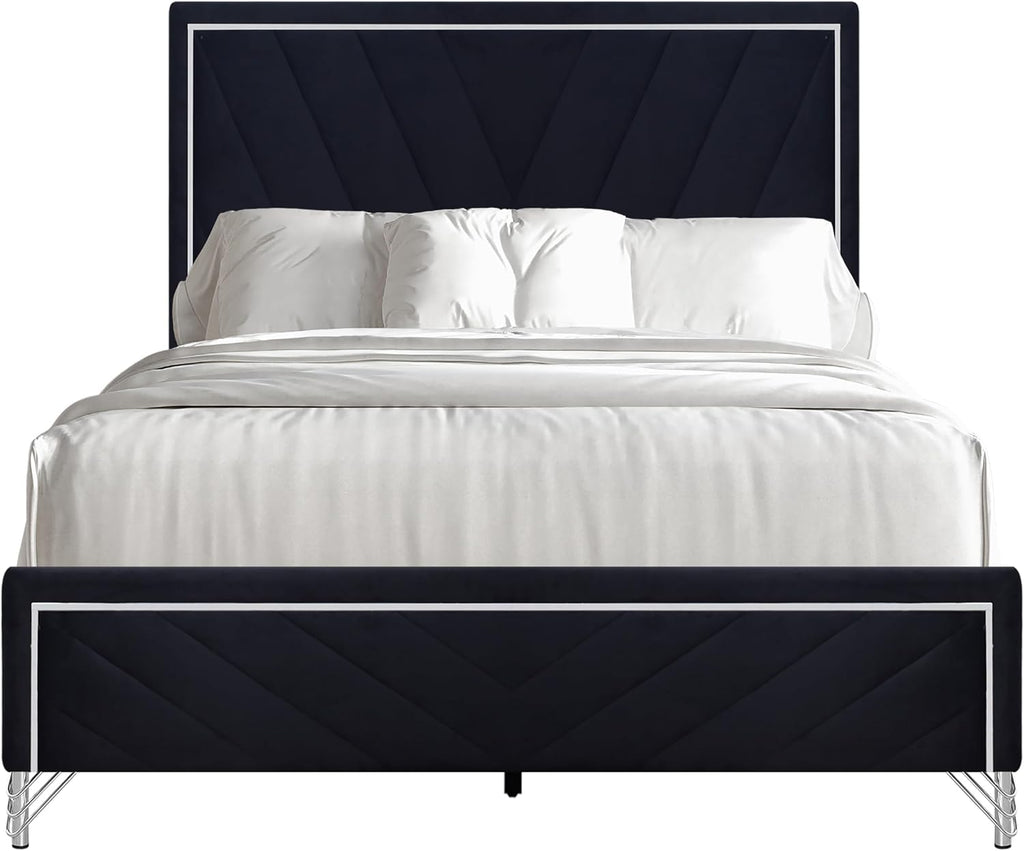 New Classic Furniture Ava 4-Piece Wood Queen Bedroom Set with Nightstand, Ebony Black