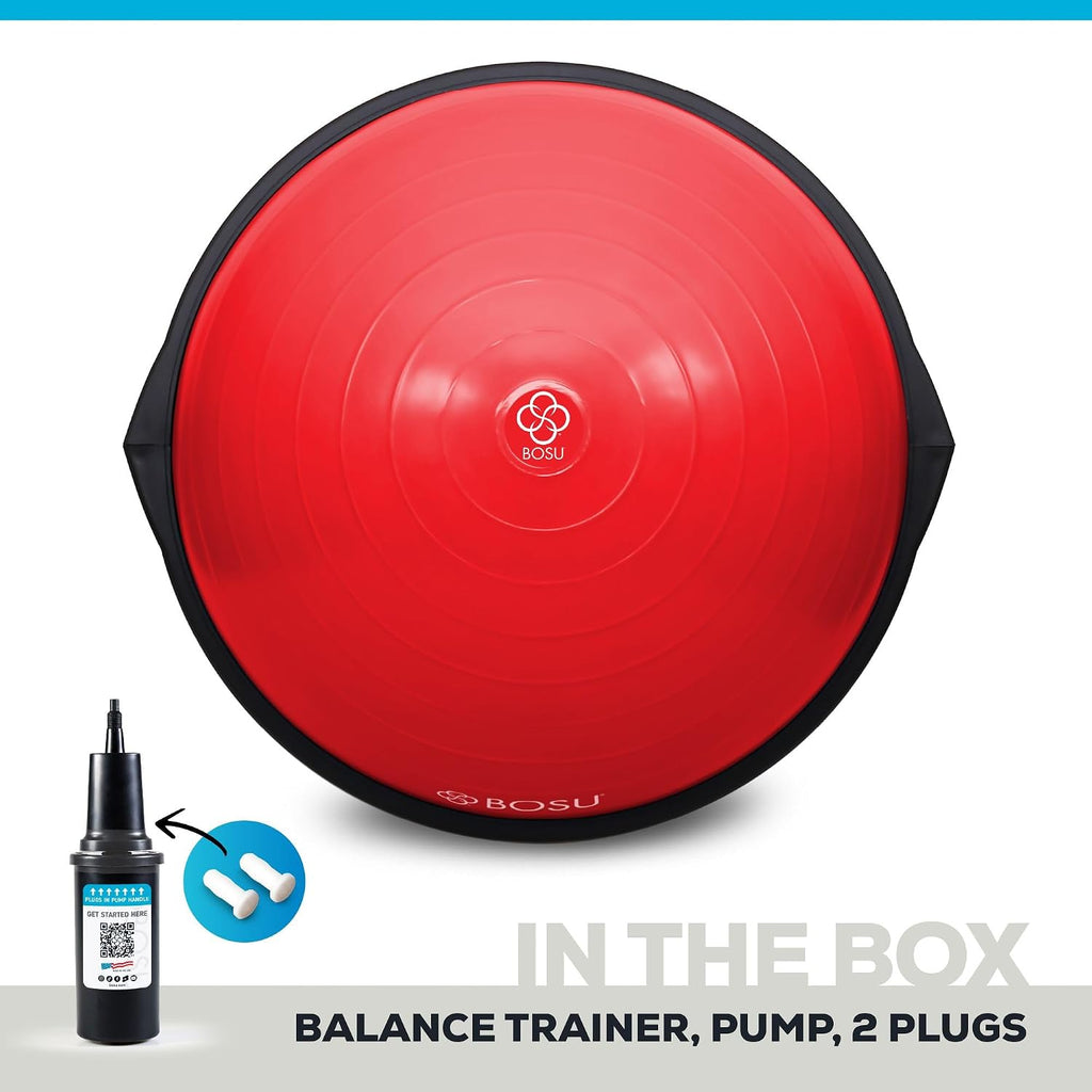 Bosu Balance Ball Exercise Trainer, Home Gym Equipment w/Guided Workouts & Pump, 26' Inflatable Fitness Platform for Strength Training, Standing, Balancing, and Core Workout