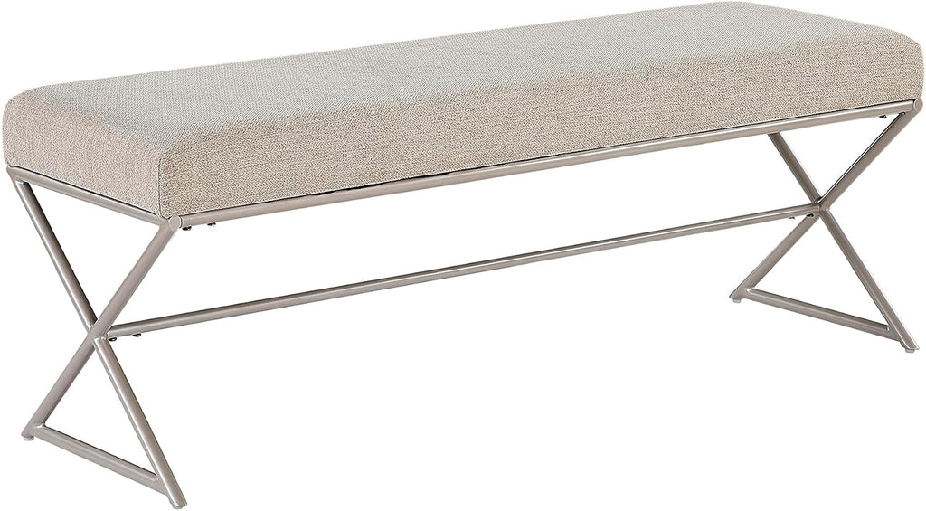 Lexicon Modern Upholstered Entryway Bench, Chenille Fabric Cushion Seat with Foam Padding and Champagne Iron Frame, Accent Bench for Bedroom/Hallway/Living Room, Taupe