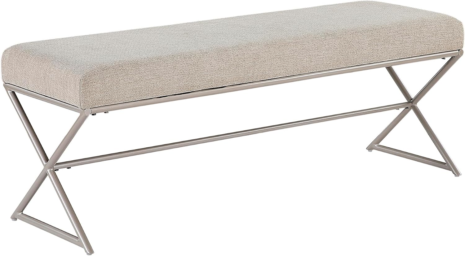 Lexicon Modern Upholstered Entryway Bench, Chenille Fabric Cushion Seat with Foam Padding and Champagne Iron Frame, Accent Bench for Bedroom/Hallway/Living Room, Taupe