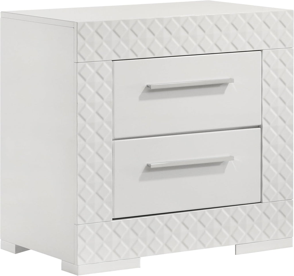Coaster Home Furnishings Ives Contemporary 4-Piece Bedroom Set Eastern King Size LED Panel Bed Frame 57-inch Headboard White High Gloss 224941KE-S4