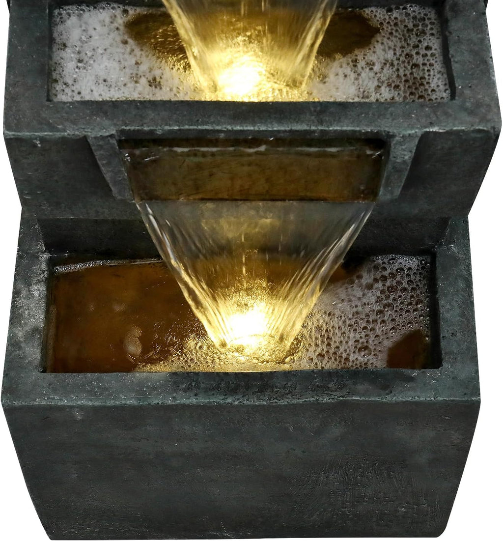 SunJet 39.3inches High Modern Water Fountain – 5-Tier Outdoor/Indoor Water Fountain with Soothing Water Sounds & Warm LED Light, Perfect for Garden, Patio, Home & Office