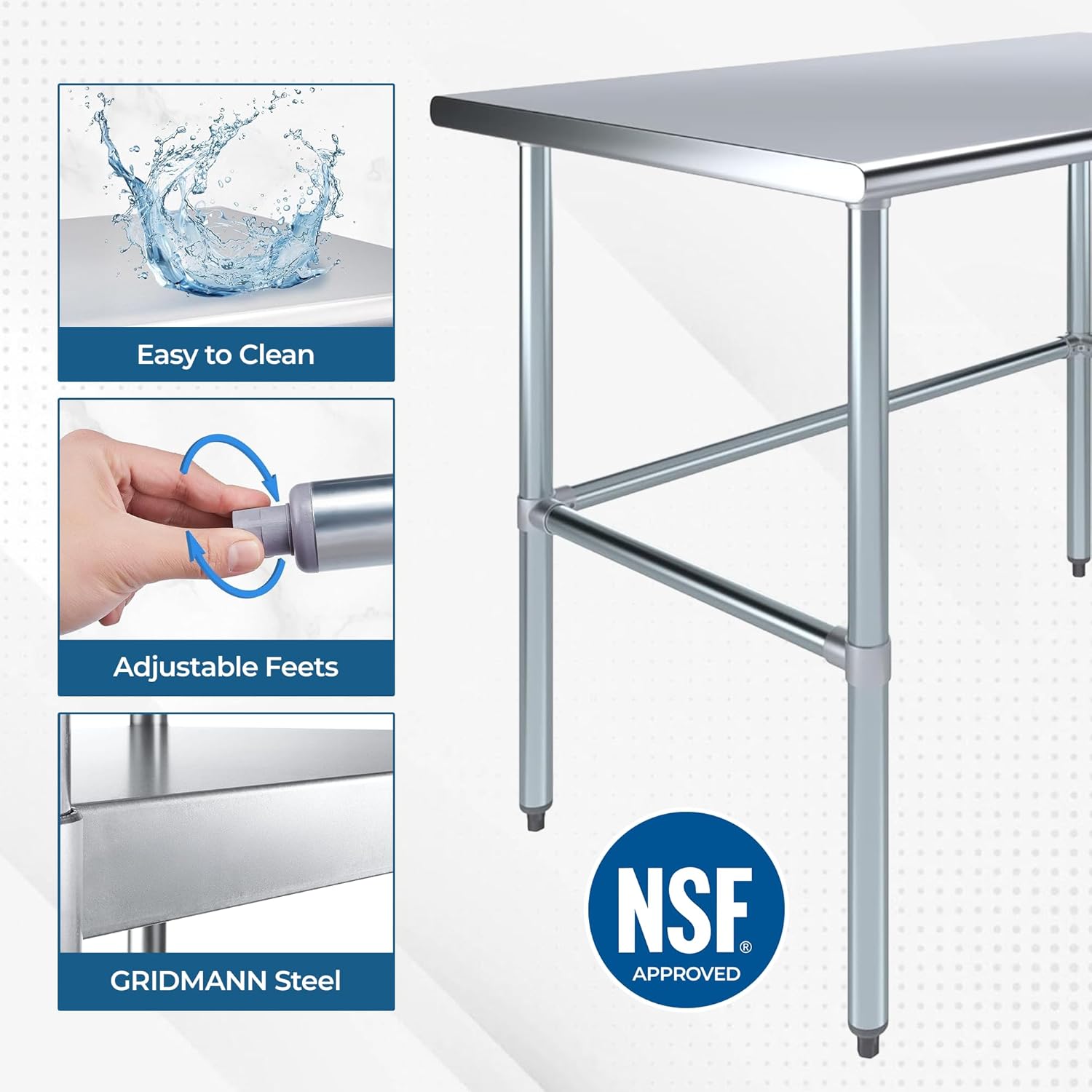 Open Base Stainless Steel Work Table with Galvanized
