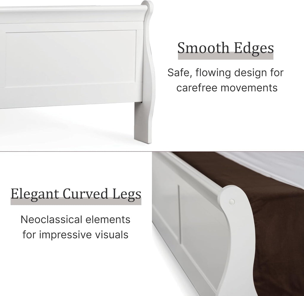Furniture of America Louis Philippe Traditional Solid Wood 3 Piece Bedroom Set, Queen Bed Frame and Nightstands Set of 2, Sleigh Design Bedframe with Headboard and Footboard, Box Spring Needed, White