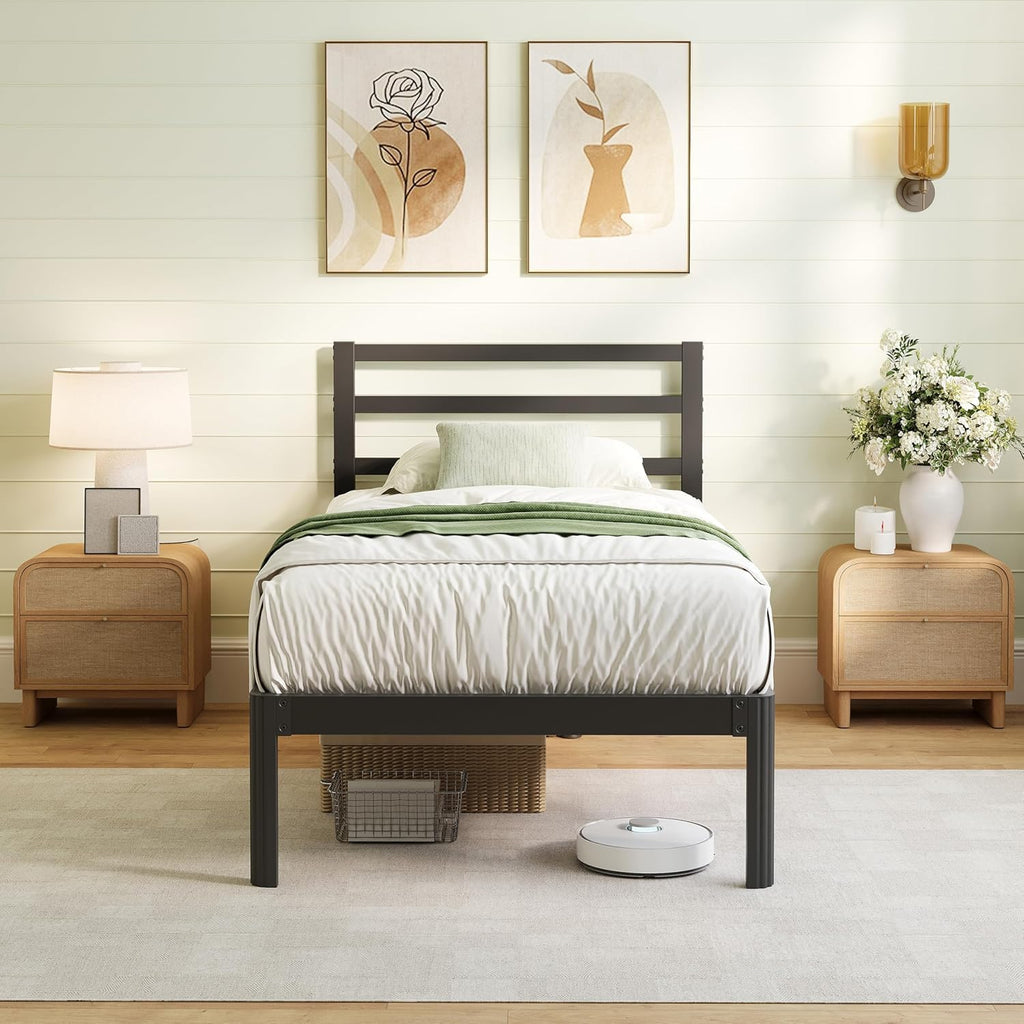 ZIYOO 18 Inch Twin XL Metal Bed Frame with Headboard, 1500 LBS Heavy Duty Platform Bed, Noise Free, No Box Spring Needed, Easy Assembly, Black for Hotel Bedroom Guest Room