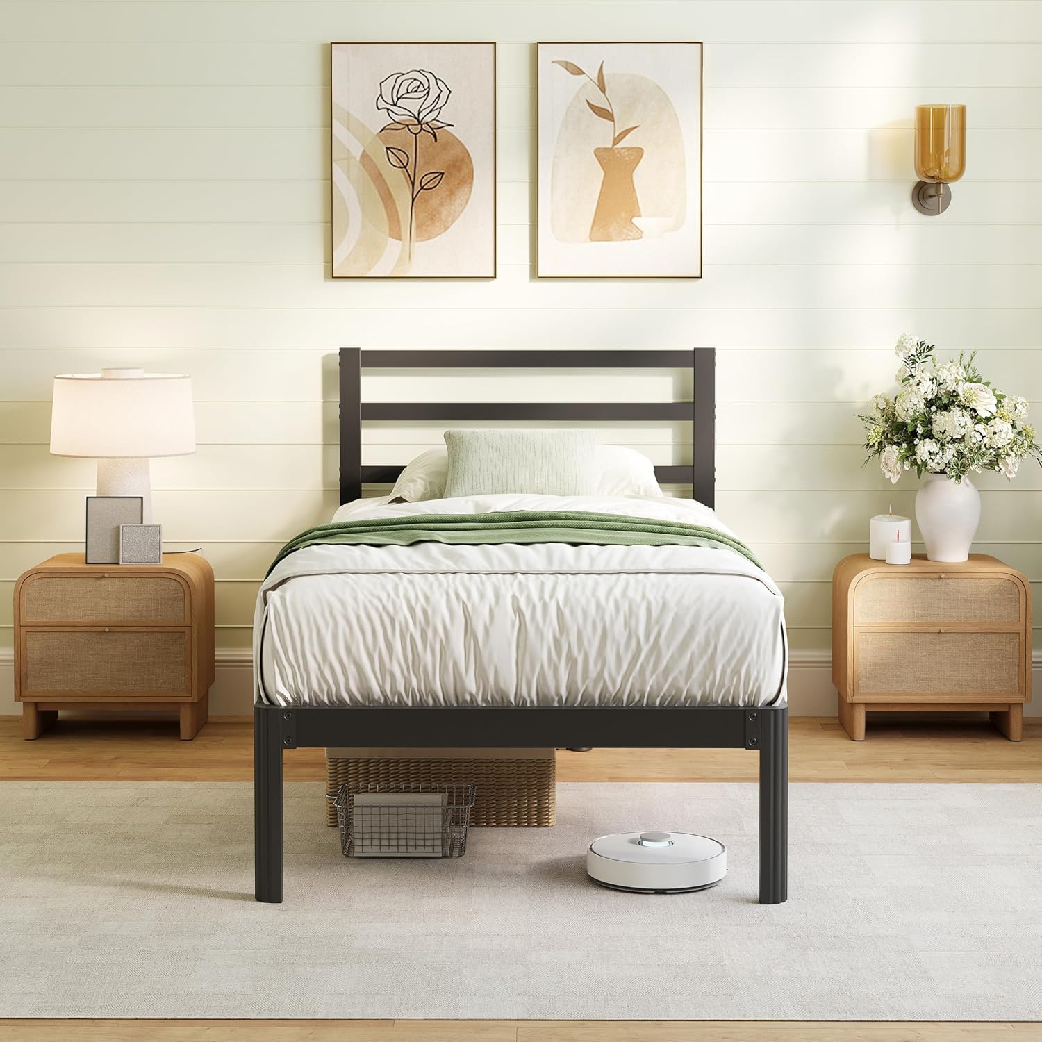 ZIYOO 18 Inch Twin XL Metal Bed Frame with Headboard, 1500 LBS Heavy Duty Platform Bed, Noise Free, No Box Spring Needed, Easy Assembly, Black for Hotel Bedroom Guest Room