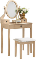 Roundhill Furniture Moniys Wood Moniya Makeup Vanity Table and Stool Set, Gold