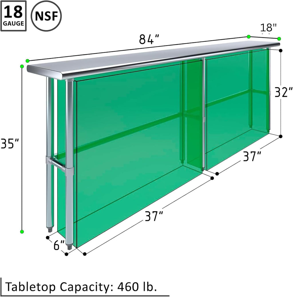 Stainless Steel Open Base Work Table | NSF Metal Prep Table & Utility Bench (84' x 18')