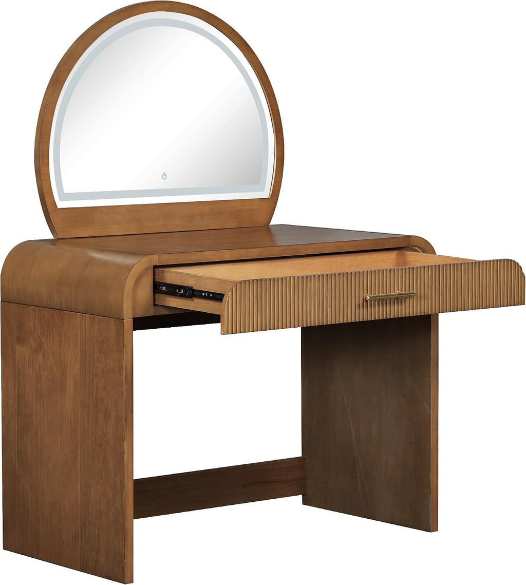 JIJIWANG 39' Makeup Vanity Table with Mirror Touch Screen Lighted Mirror, Dressing Table with Drawer for Bedroom (Espresso, 39' L x 20.1' W x 52.7' H)