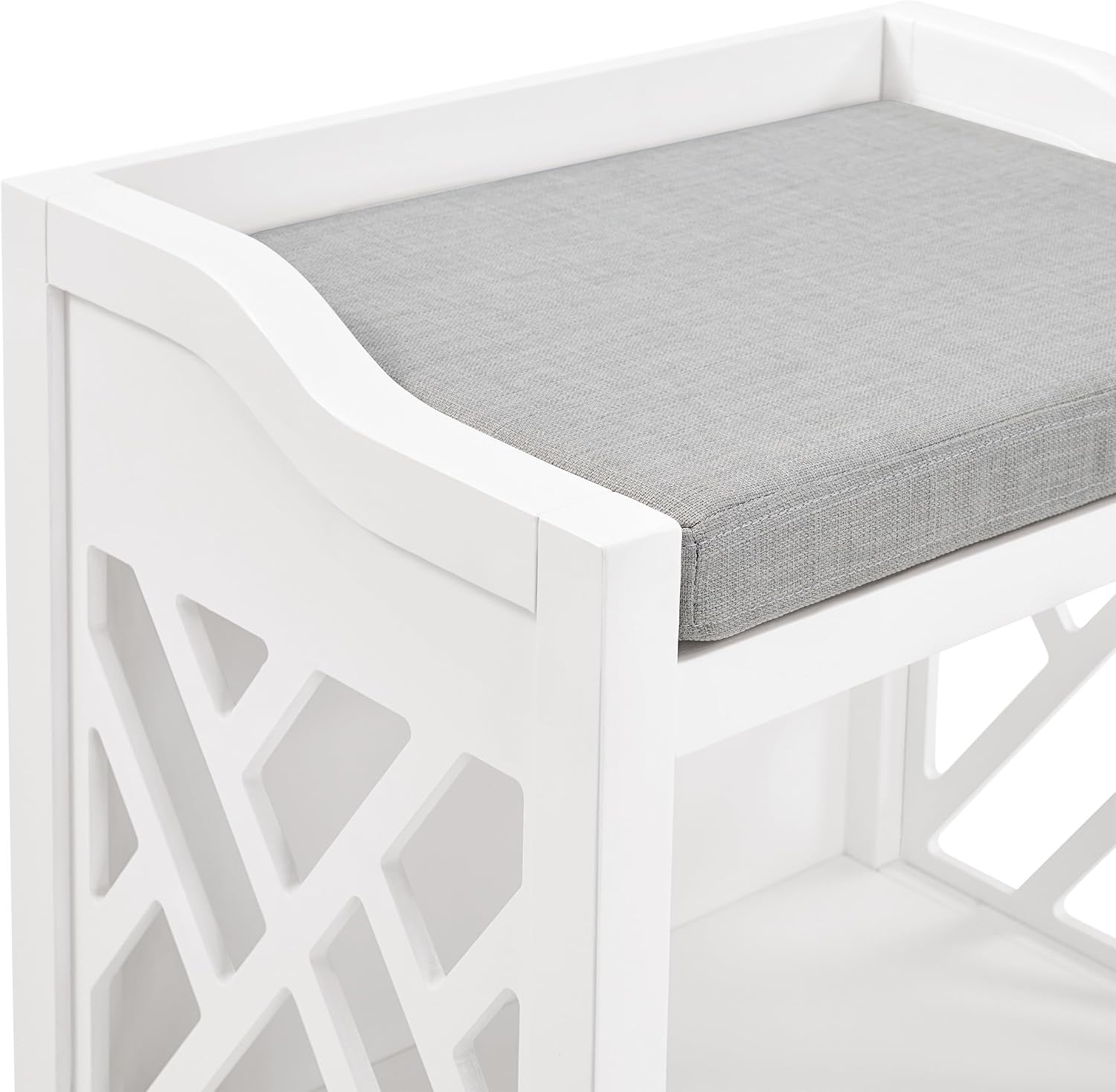 Coventry Bench with Cushion - Pine Wood Bench for Entryway or Bathroom Storage - Use as Shoe Rack, Vanity Chair and More (White)