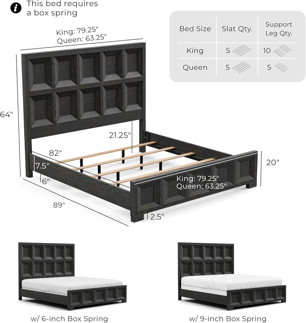Furniture of America Dannen Modern Solid Wood 3-Piece Bedroom Set with Oversized Nightstand, Cedarwood-Lined Bottom and Felt-Lined Top Drawers, Box Spring Needed, Queen, Weathered Black