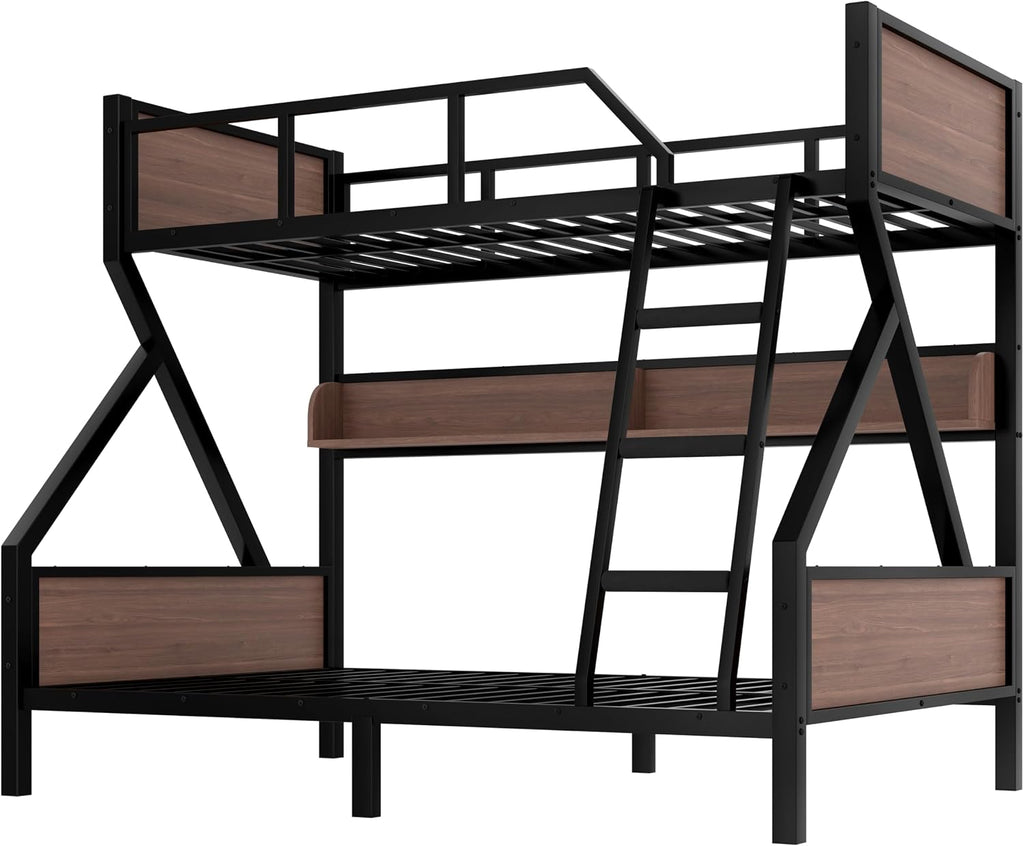 Bellemave Bunk Bed Twin Over Full with LED, Heavy Duty Metal Bunk BedFrame with Storage Shelves and Lights, Black