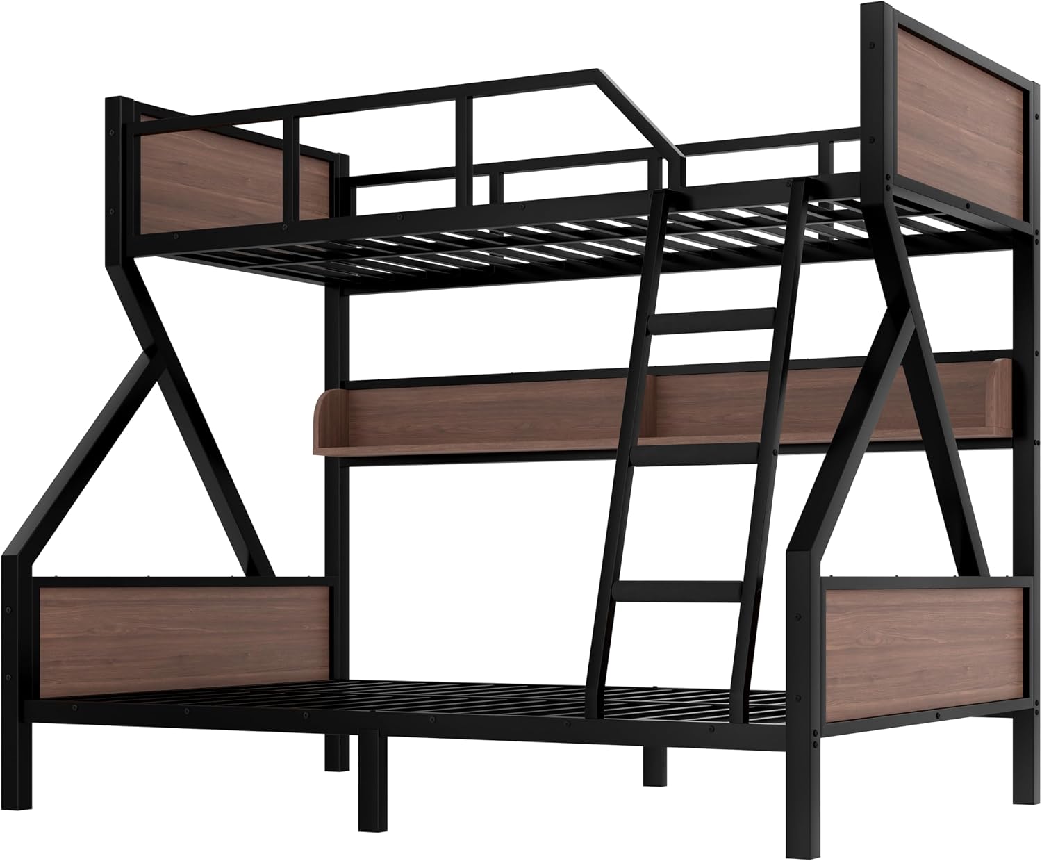 Bellemave Bunk Bed Twin Over Full with LED, Heavy Duty Metal Bunk BedFrame with Storage Shelves and Lights, Black
