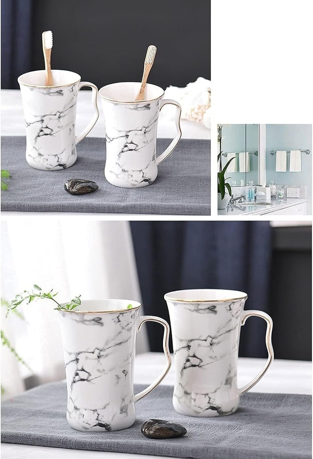 Vanity Bathroom Decor, 5 Piece Set Bathroom Accessories Set White Marble Pattern Ceramic Soap Dispenser Set Kitchen Accessories Housewarming Gift