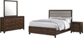 Benzara Yels 4 Piece King Bedroom Set, Gray Upholstery, Walnut Brown Wood