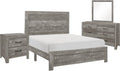 Benzara Ko Four Piece King Size Bedroom Set- Panel Detailing- Metal Handles