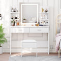 Garvee Vanity Desk with Lights | Tri-Mode LED Lighted Mirror & Charging Station | Makeup Vanity Set with 6 Shelves, 2 Drawers, Soft Cushion Stool | Dimmable Vanity Desk for Bedroom (White)
