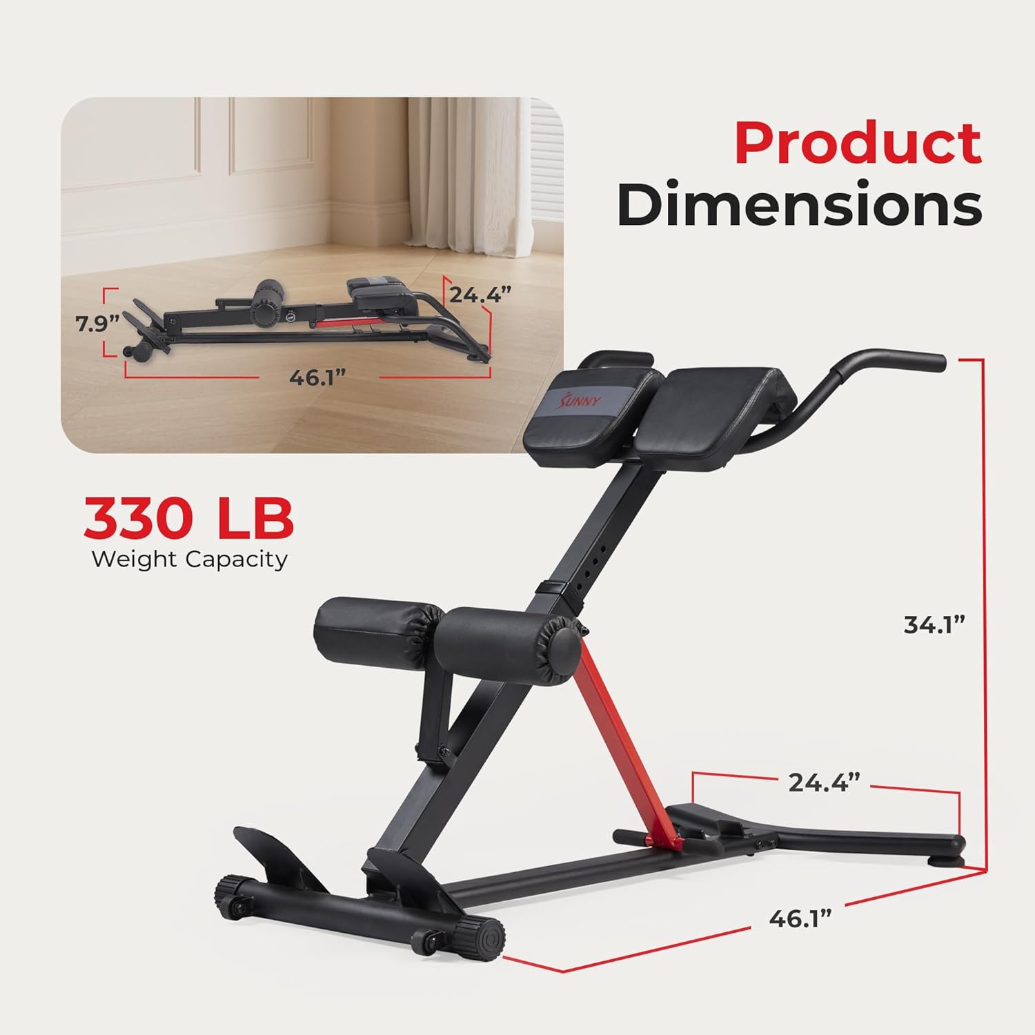 Sunny Health & Fitness Multi-Function Roman Chair with Dip Station & Sit-Up Bench, Adjustable Heavy-Duty Strength Training Equipment for Glutes, Core & Lower Body Workouts, Hyperextension Machine for Home Gym