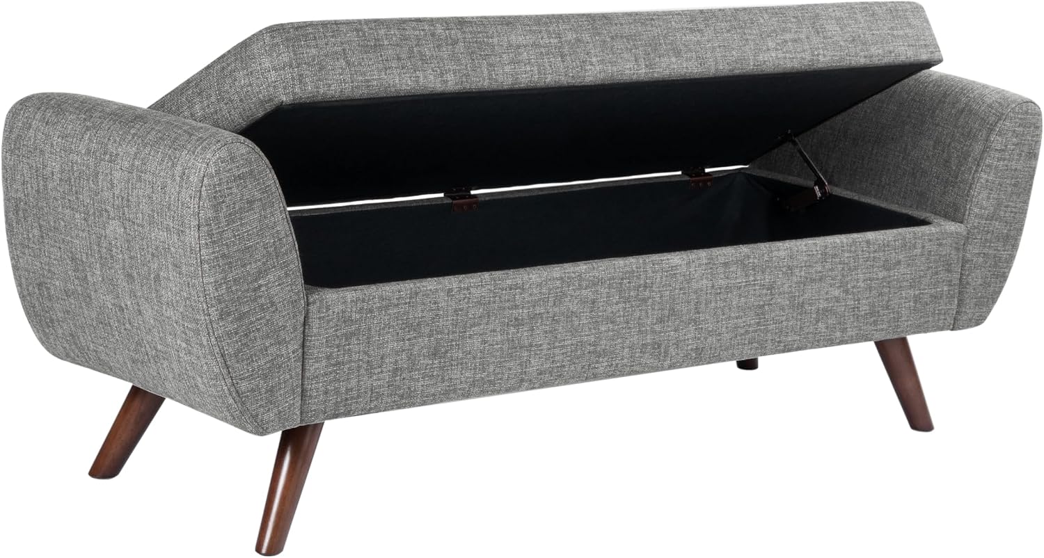 HomePop Modern Storage Bench with Wood Legs |Homepop Home Décor|Bench with Storage for Living Room & Bedroom - Gray Woven