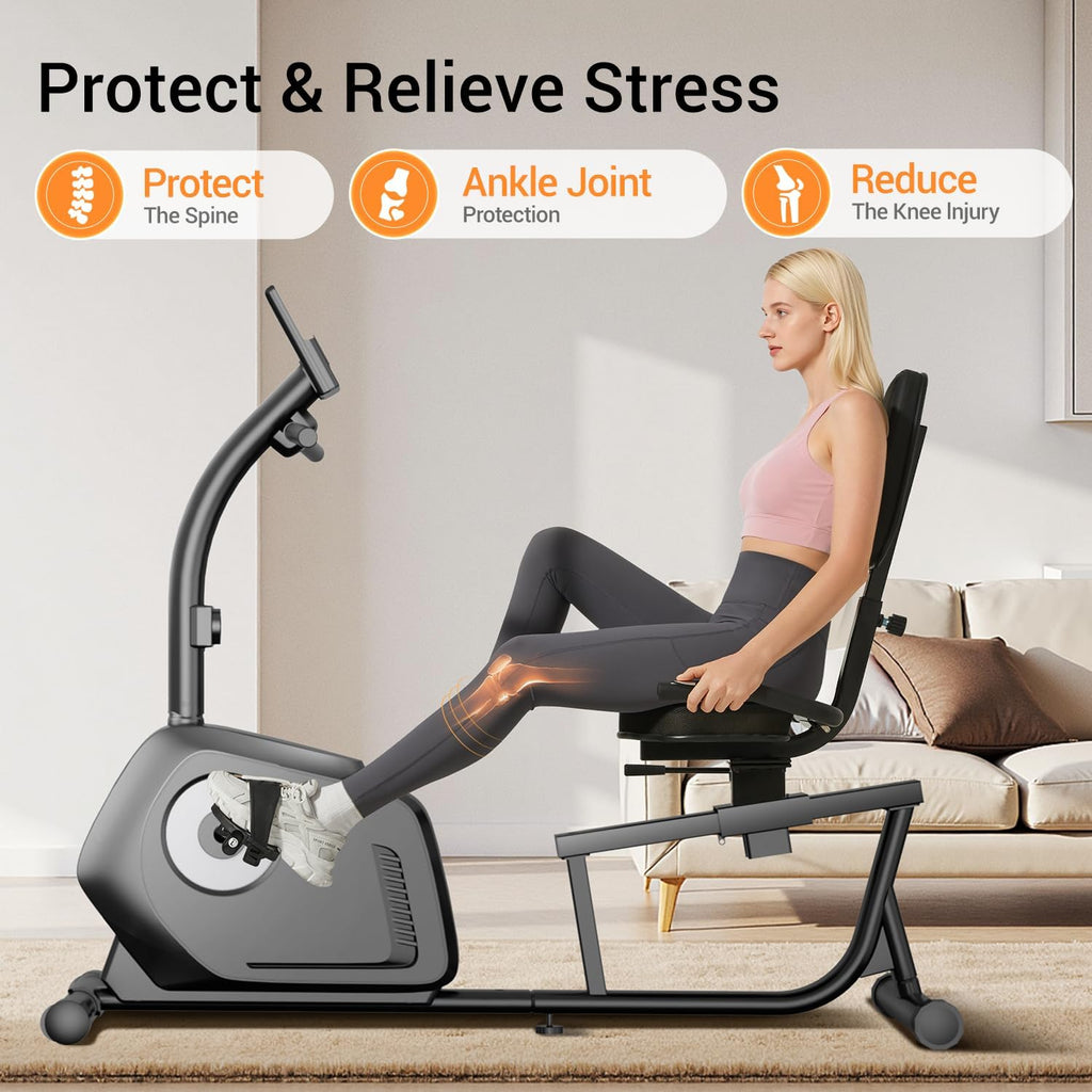 CURSOR FITNESS Recumbent Exercise Bike, Quiet Magnetic Staionary Bikes for Seniors & Adults, Recumbent Staionary Bike with 16-level Resistance & Adjustable Seat,Heart Rate Grips,350 LBS & LCD Monitor