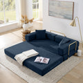 4-in-1 Folding Convertible Sofa Bed, 78 Inch Boneless Couch with Fixed-Shape Frame, Corduroy Loveseat Sleeper with Pull Out Bed, Floor Sofa Modular Futon Couch for Living Room Bedroom Lounge (Blue)