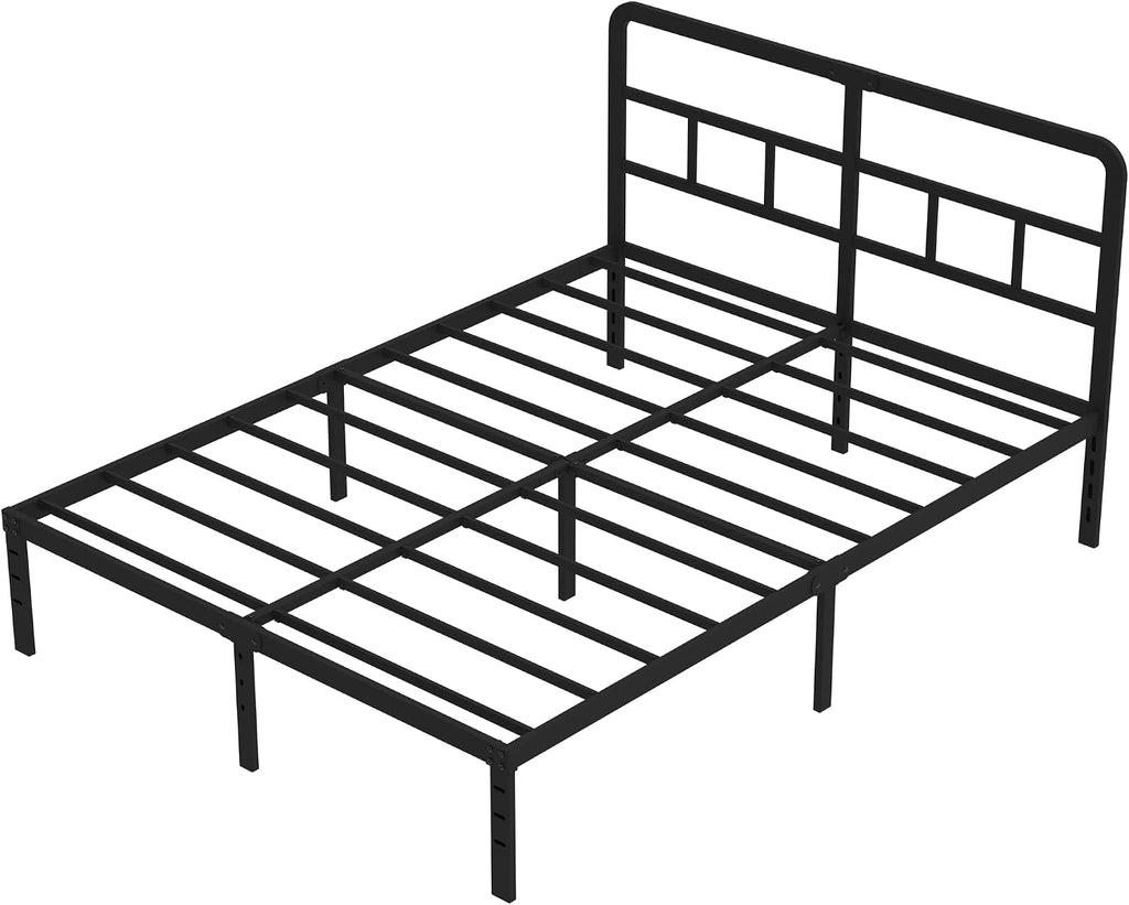 DiaOutro 14 Inch Full Size Bed Frame with Headboard No Box Spring Needed, Heavy Duty Metal Platform with Steel Slat, Mattress Foundation, Easy Assembly, Noise Free, Black