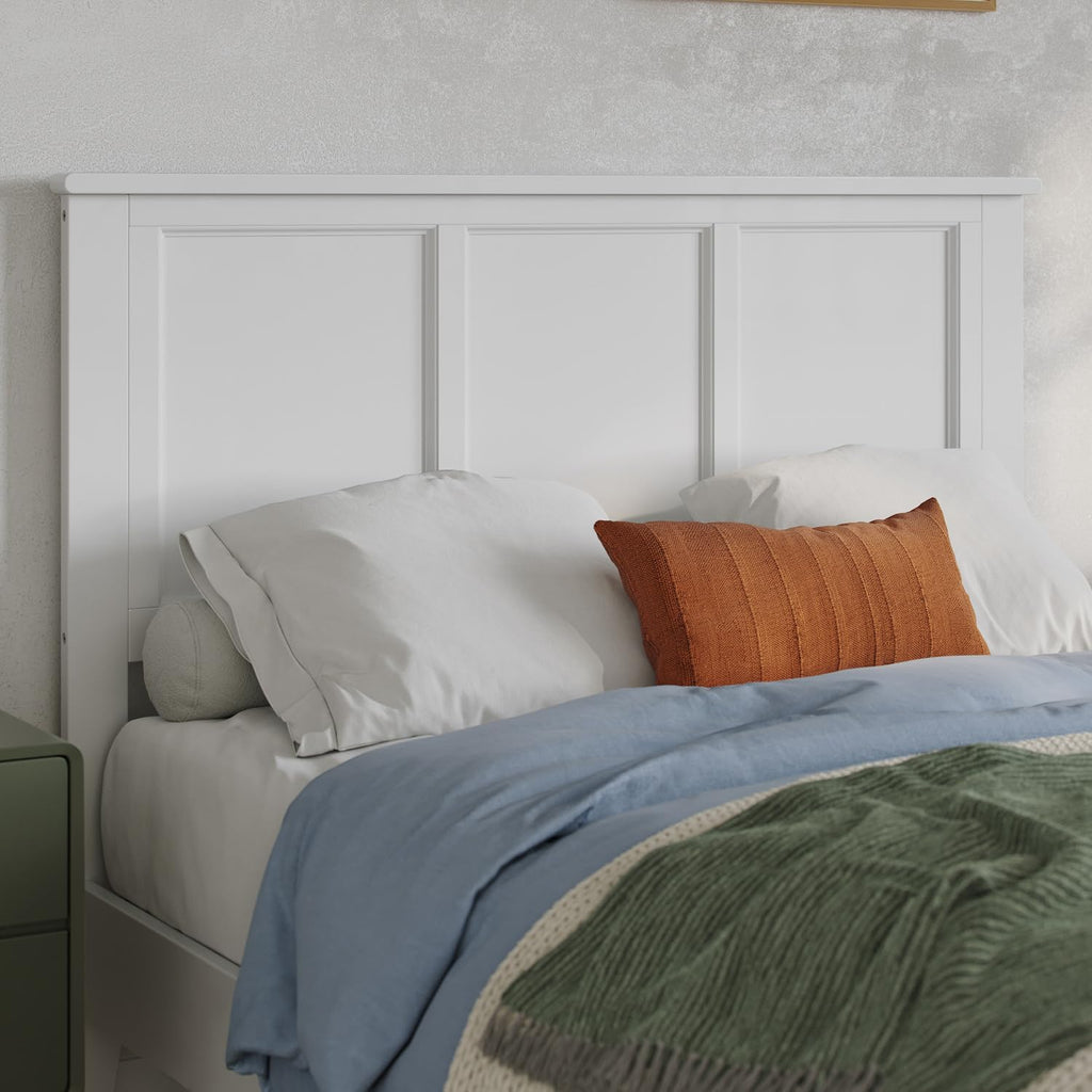 HomeStock Victorian Headboard with USB Charger Wood Panel Design Metal Bed Frame Compatible White/Full