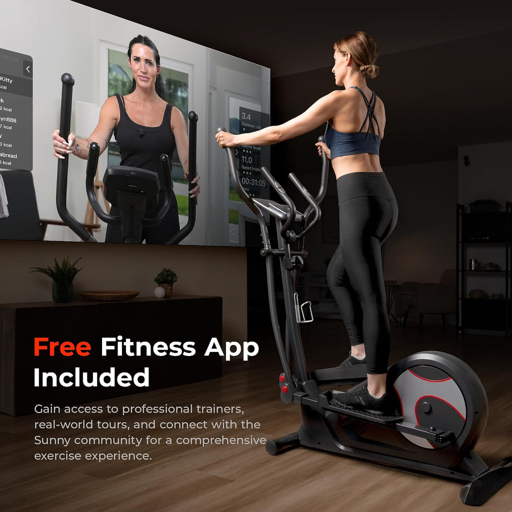 Sunny Health & Fitness Elliptical Machine with Extended Stride, Ultra Quiet 300 lbs Capacity Cross Training Cardio Fully Body Exercise for Home, Sunny Fit App Access, Optional 12' or 16' Stride Length