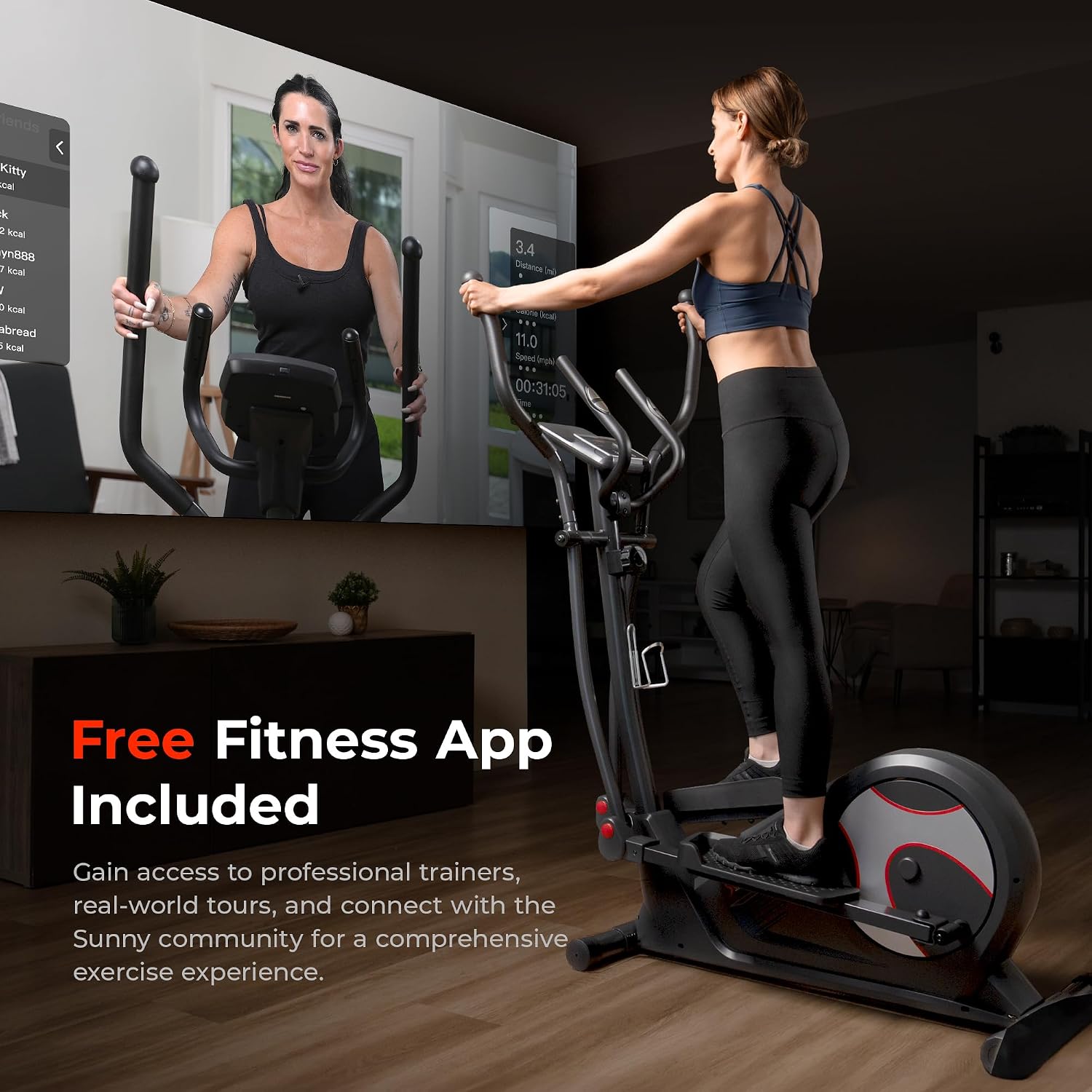Sunny Health & Fitness Elliptical Machine with Extended Stride, Ultra Quiet 300 lbs Capacity Cross Training Cardio Fully Body Exercise for Home, Sunny Fit App Access, Optional 12' or 16' Stride Length
