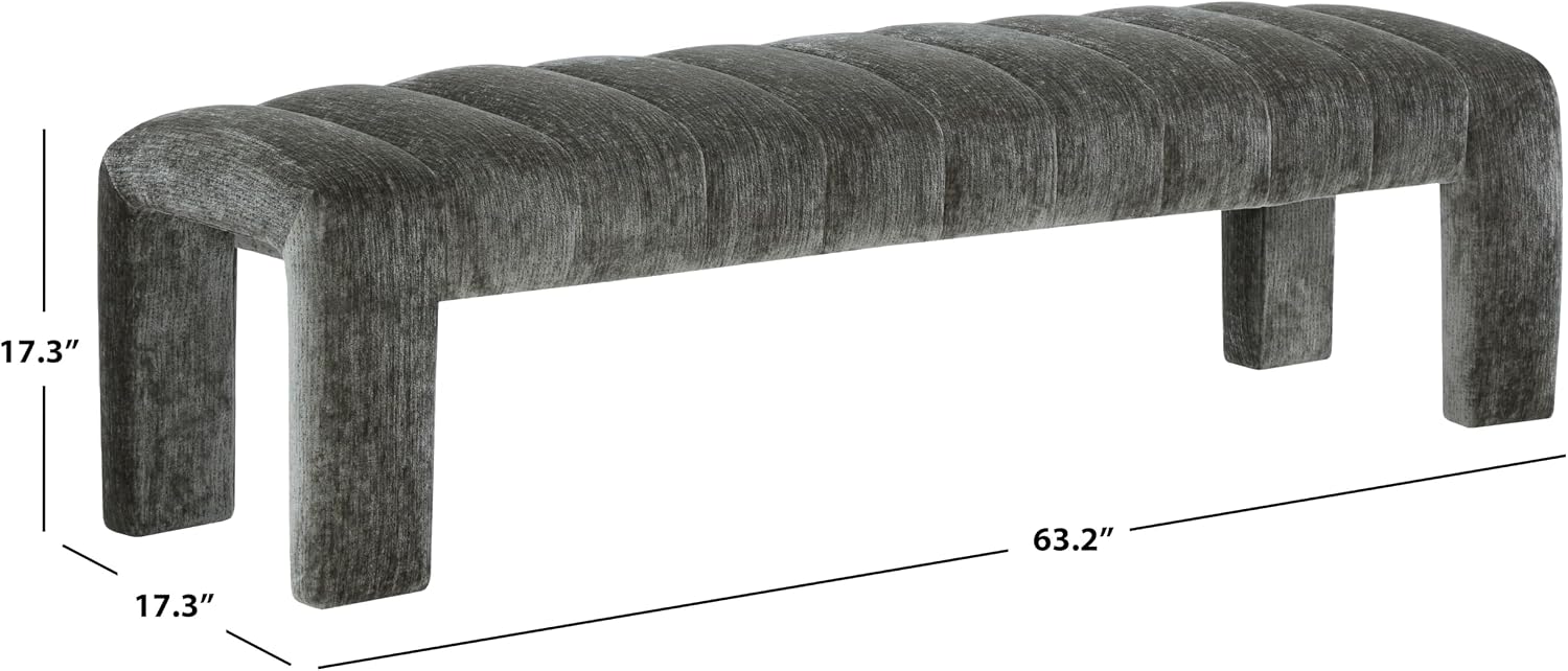 SAFAVIEH Couture Collection – Bellisima Dark Green Channel Tufted Chenille Bench, Modern Upholstered Accent Seating (SFV5127K)