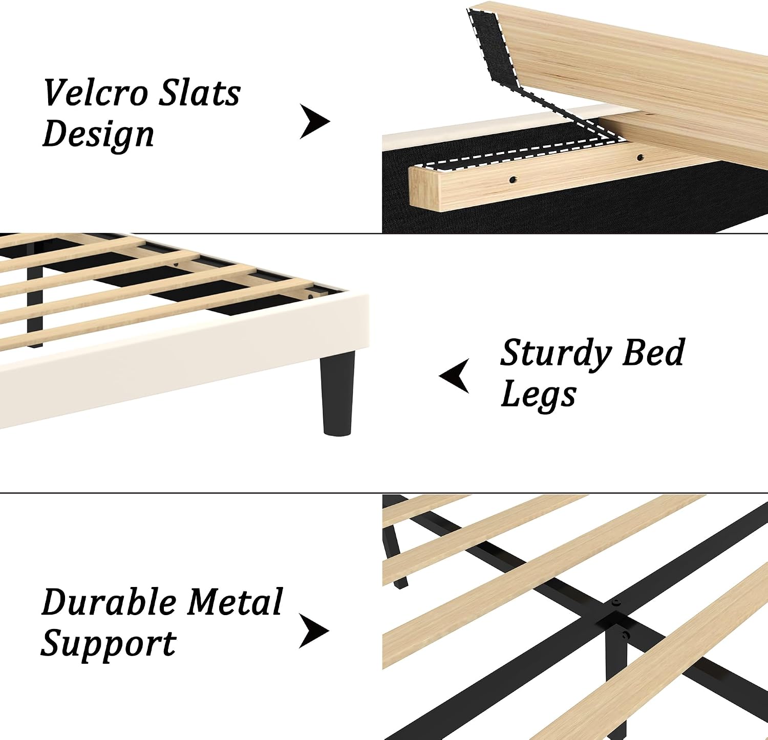 King Size Bed Frame with Upholstered Wingback Headboard, Easy Assemnly Platform Bed and Heavy Duty Wooden Slats Support, Noise-Free, No Box Spring Needed (Cream, King)