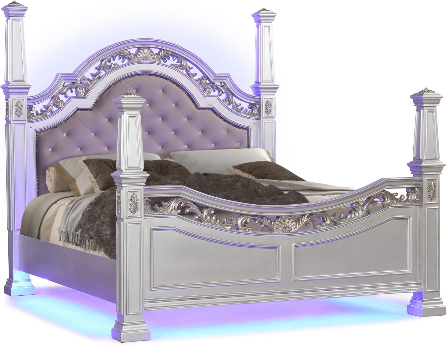 First of a Kind Valentina Silver King 4 Piece Bedroom Set