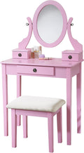 Roundhill Furniture Moniys Moniya Pink Wood Makeup Vanity Table and Stool Set