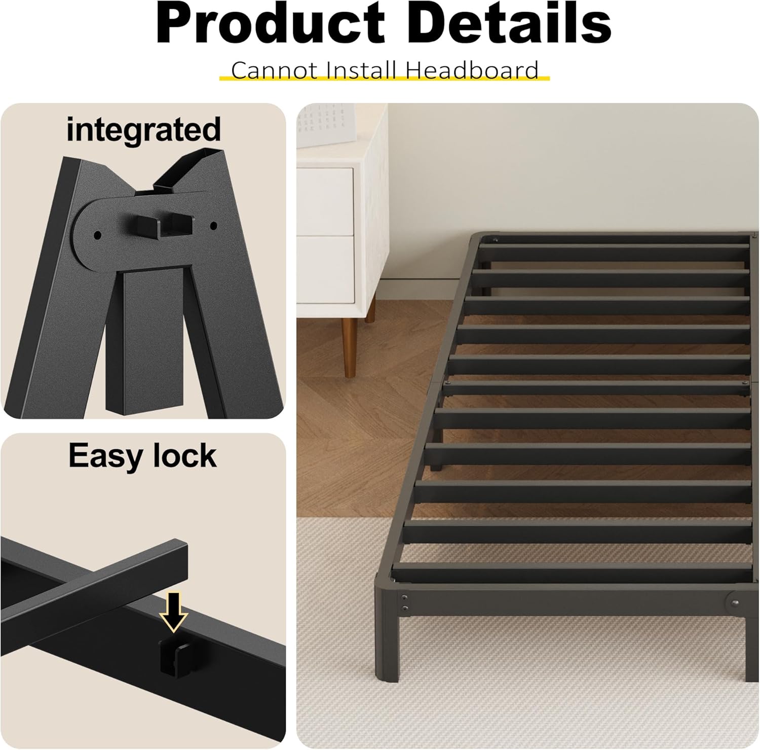 Yicensen 9 Inch King Bed Frame with Rounded Corner Legs Heavy Duty Metal King Size Platform Bed Frame No Box Spring Needed, Easy Assembly, Noise Free, Black.