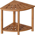 Bamboo Shower Bench with Storage Shelf Waterproof Corner Shower Stool for Shaving Legs Compact Size (15 * 13in)